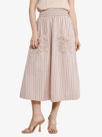 Rareism Striped Flared Midi Skirt