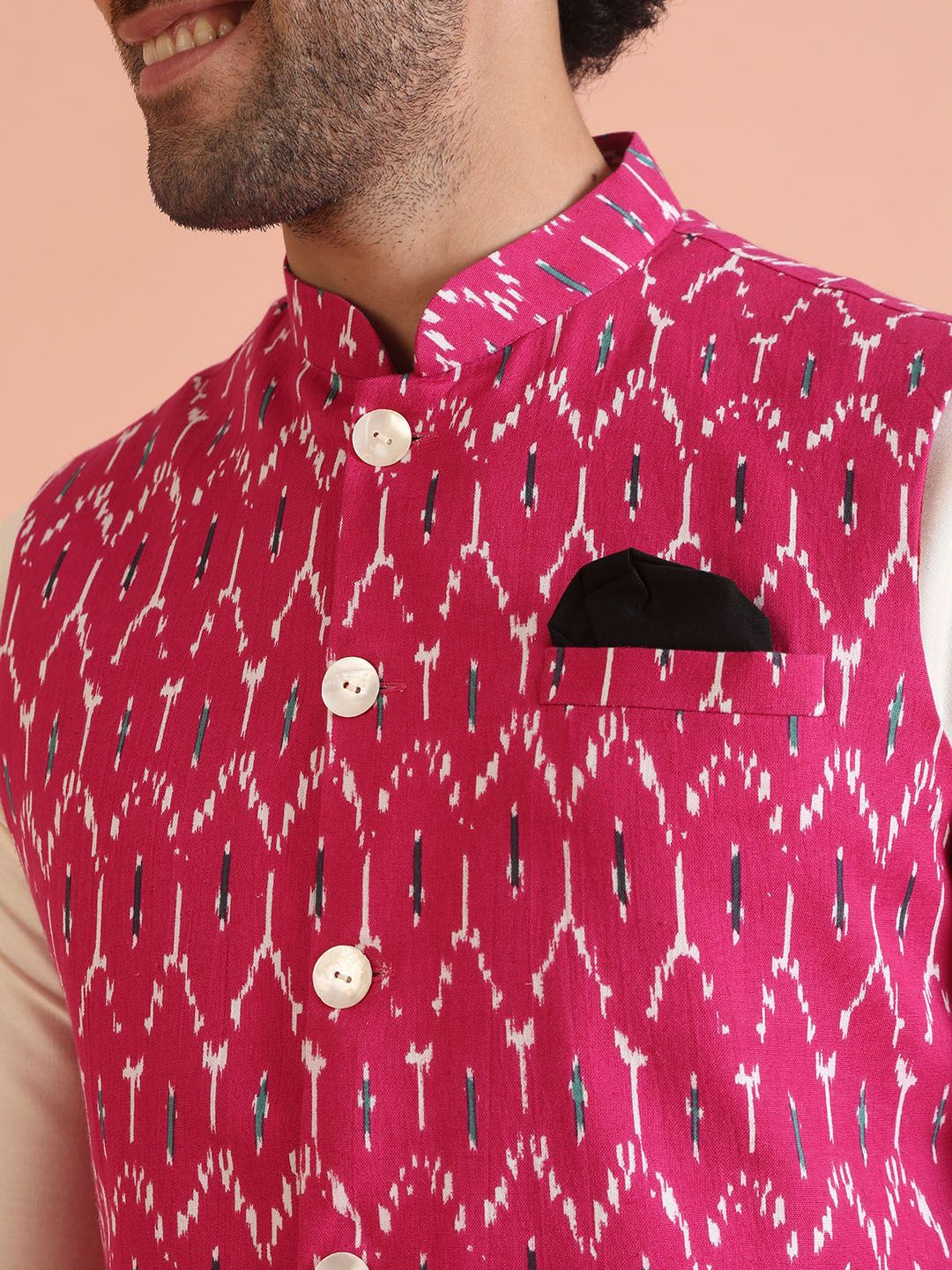 Kisah Men Mandarin Collar Printed Nehru Jacket