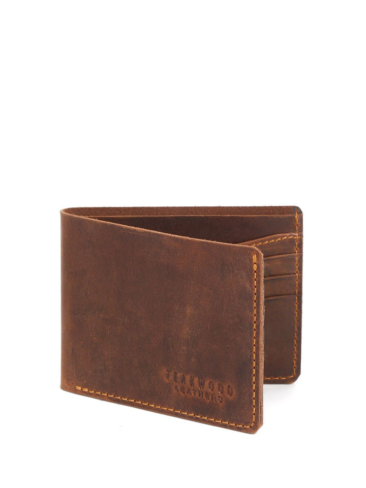 Dompet Kulit RFID Kulit Kayu Jati Lelaki Bertekstur Dua Lipat