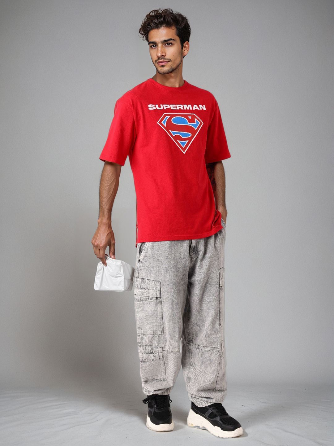 The Indian Garage Co Men Superman Graphic Printed Round Neck Pure Cotton Boxy T-shirt