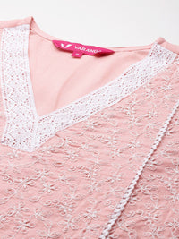 Varanga Floral Embroidered Panelled Thread Work Pure Cotton Kurta With Trousers & Dupatta