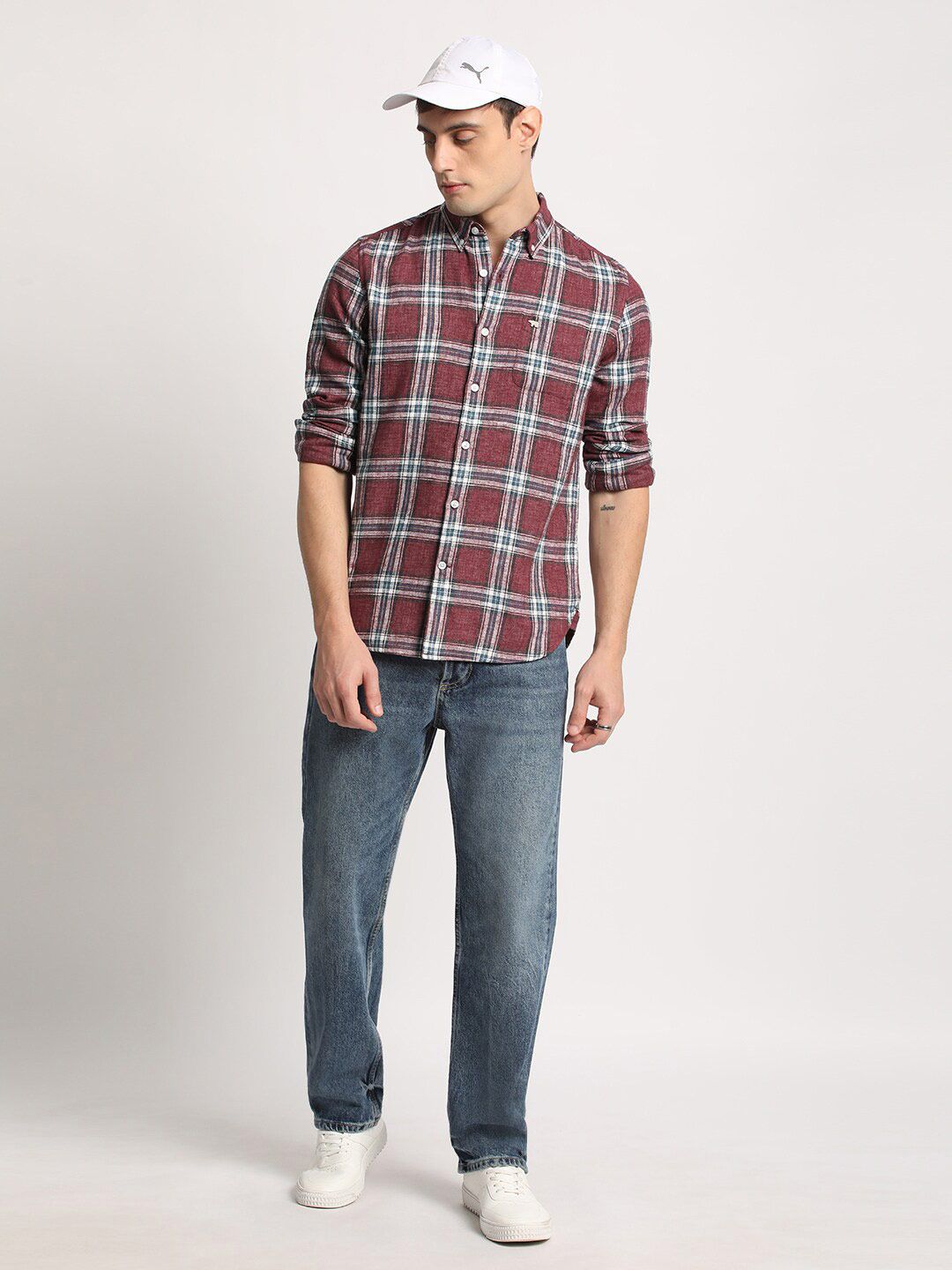 THE BEAR HOUSE Men Checked Slim Fit Button-Down Collar Casual Shirt