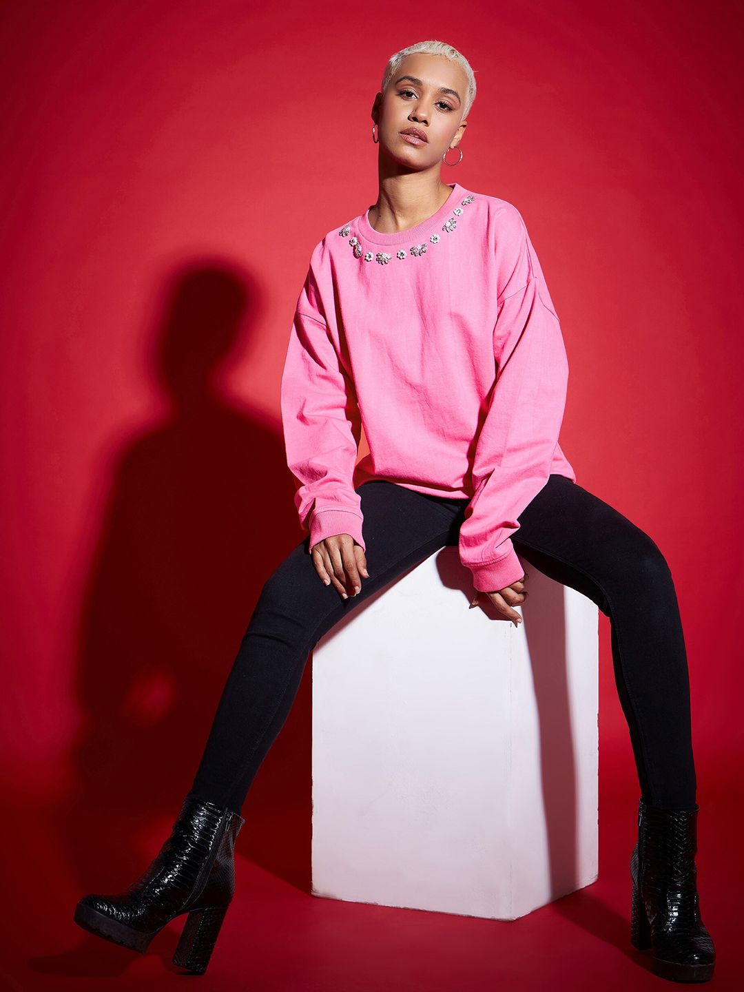 SASSAFRAS Pink Embellished Sweatshirt