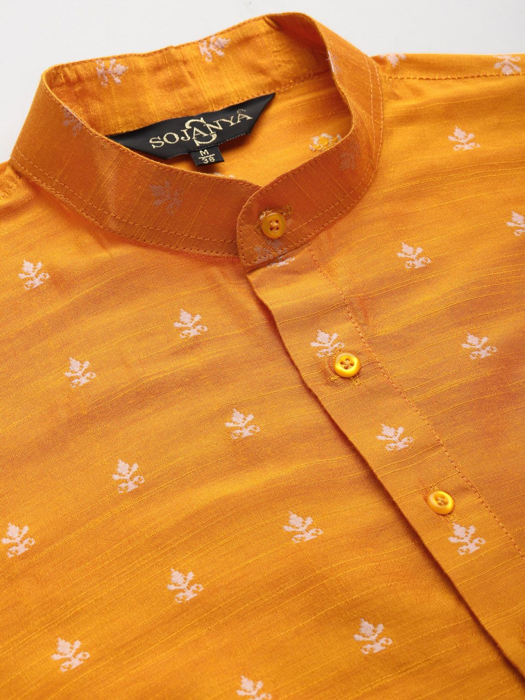 SOJANYA Men Orange & Off-White Ethnic Motifs Kurta with Churidar & Nehru Jacket