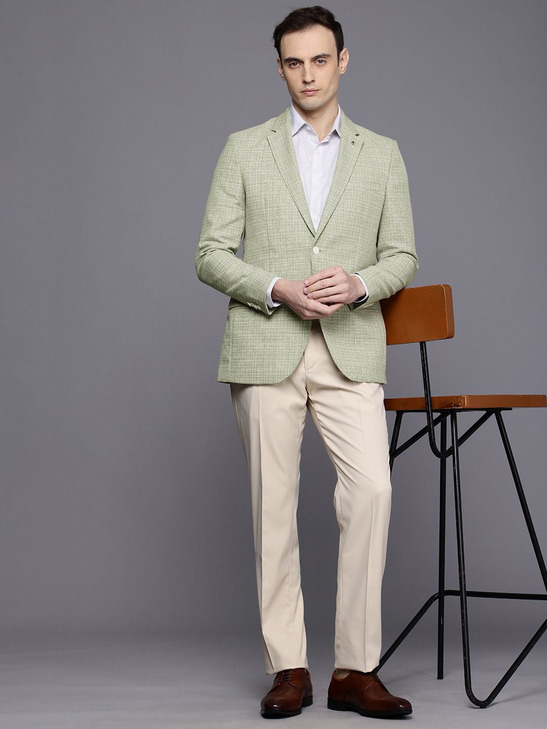Raymond Contemporary Fit Checked Single-Breasted Formal Blazer