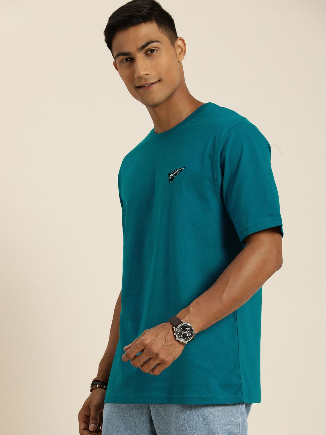 DILLINGER Men Teal Blue & Mustard Yellow Back Graphic Printed Cotton Oversized T-shirt