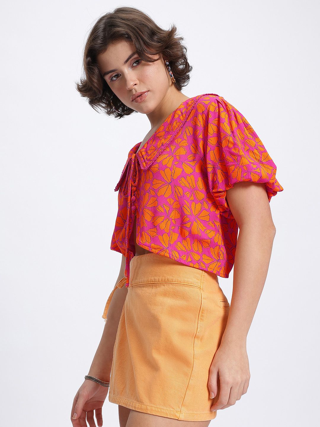 DressBerry Floral Print Above the Keyboard Shirt-Style Top