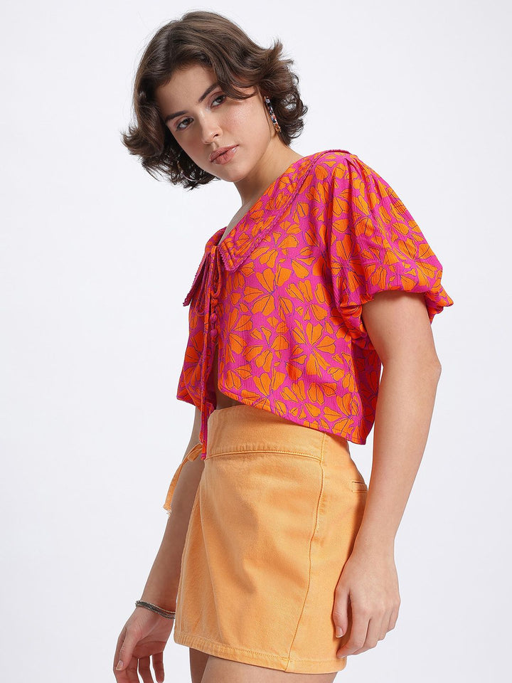 DressBerry Floral Print Above the Keyboard Shirt-Style Top