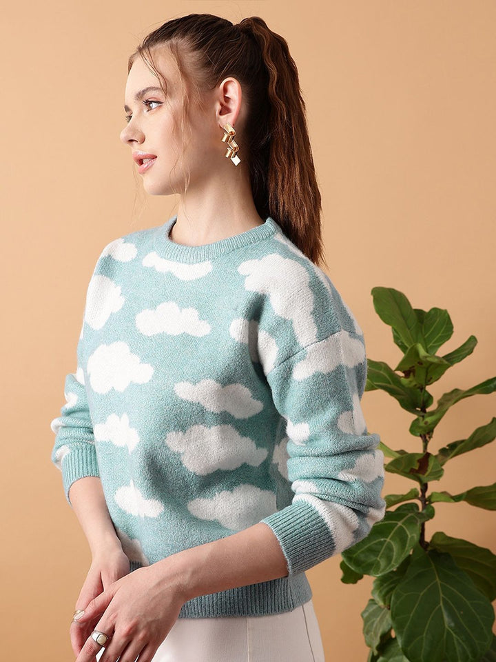 STREET 9 Abstract Printed Acrylic Pullover Sweater