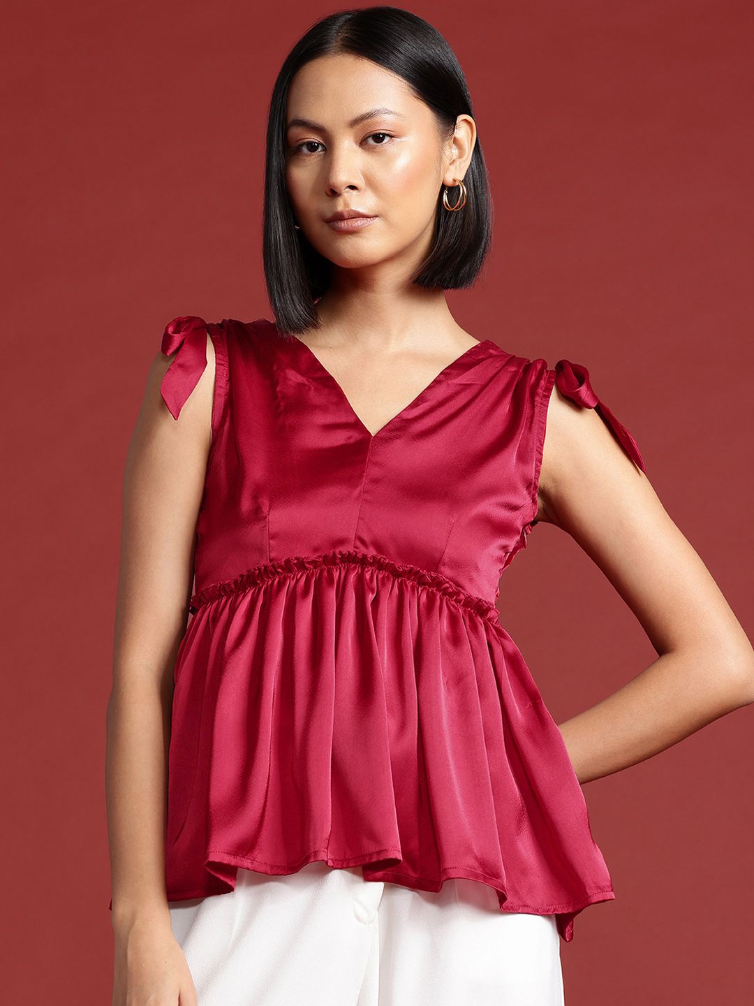 all about you Satin-Finish Cinched Waist Top
