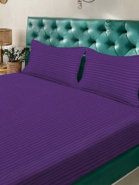 KLOTTHE Purple Striped 300 TC King Bedsheet with 2 Pillow Covers