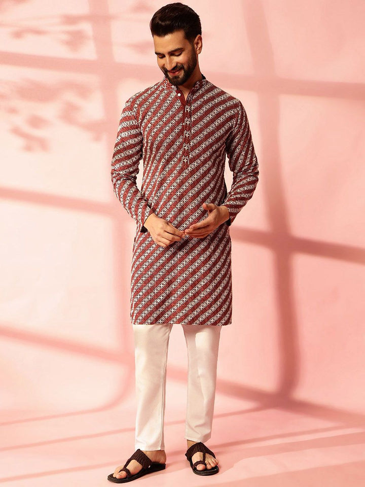 Anouk Men Embroidered Regular Sequinned Pure Cotton Kurta with Pyjamas