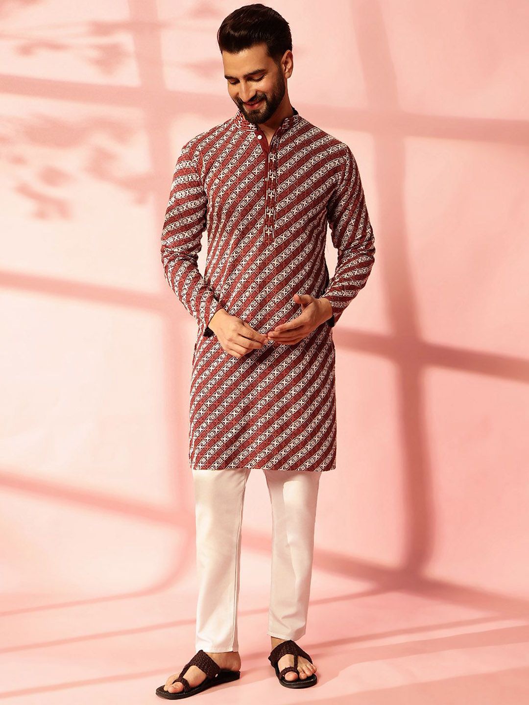 Anouk Men Embroidered Regular Sequinned Pure Cotton Kurta with Pyjamas