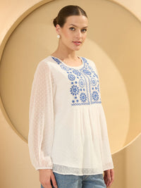 Antheaa Embroidered Self Design Chiffon Empire Top