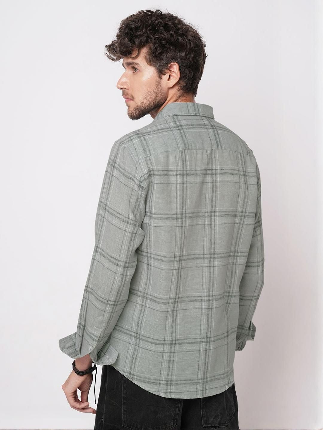 VASTRADO Classic Gauze Grid Tartan Checked Slim Fit Cotton Casual Shirt