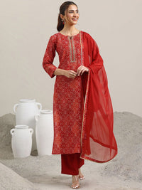 Libas Bandhani Printed Regular Gotta Patti Straight Kurta with Trousers & Dupatta