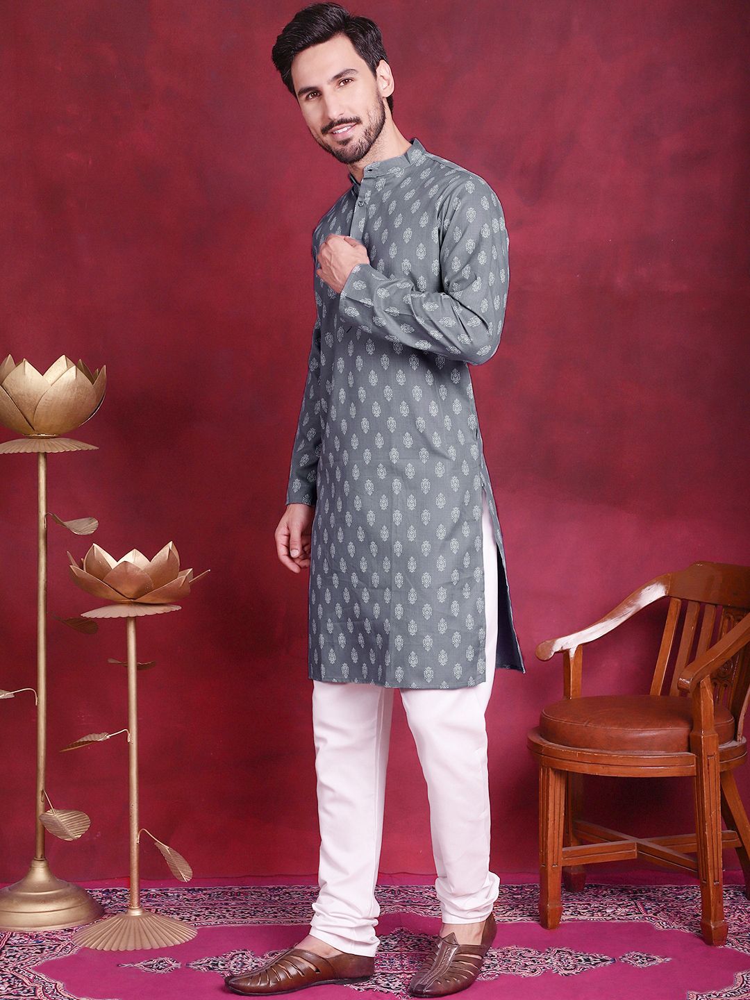 JOMPERS ETHNIC MOTIF PRINTED CART COLTAR COLTON COTTON PURE KURTA WITH CHURIDAR