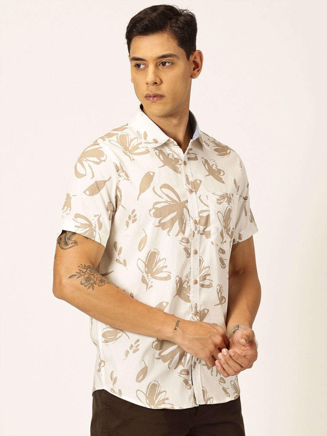 Thomas Scott Premium Slim Fit Floral Opaque Printed Cotton Casual Shirt
