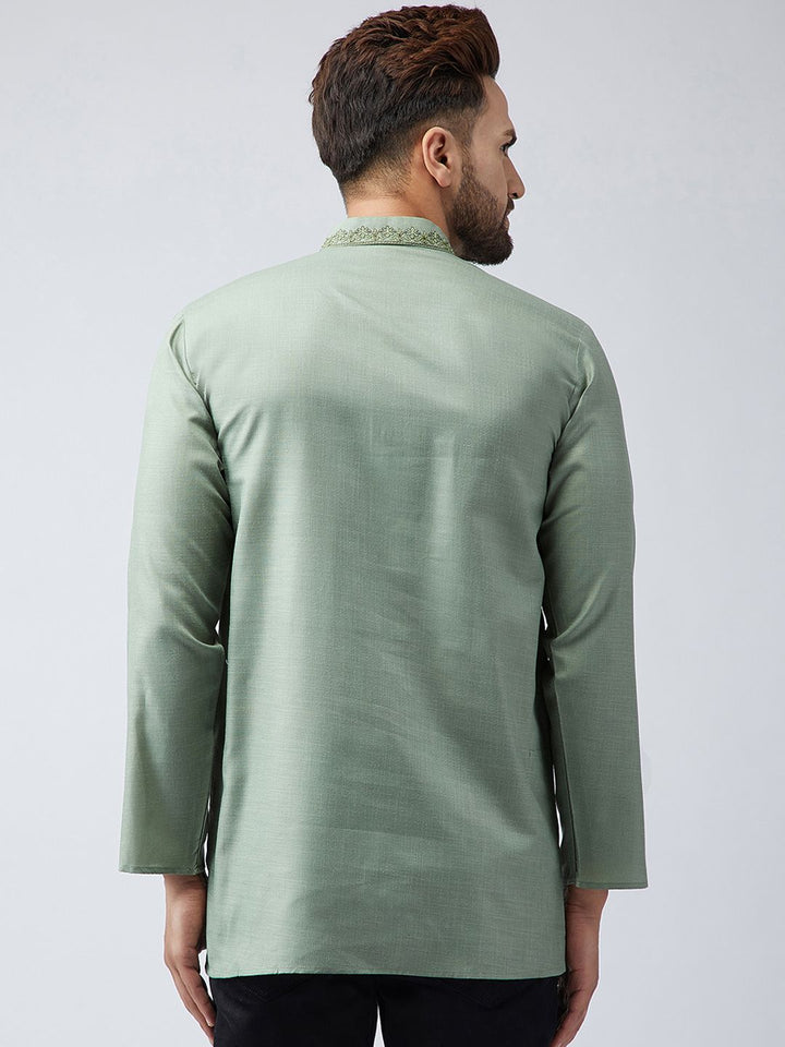 SOJANYA Men Olive Green Solid Straight Kurta