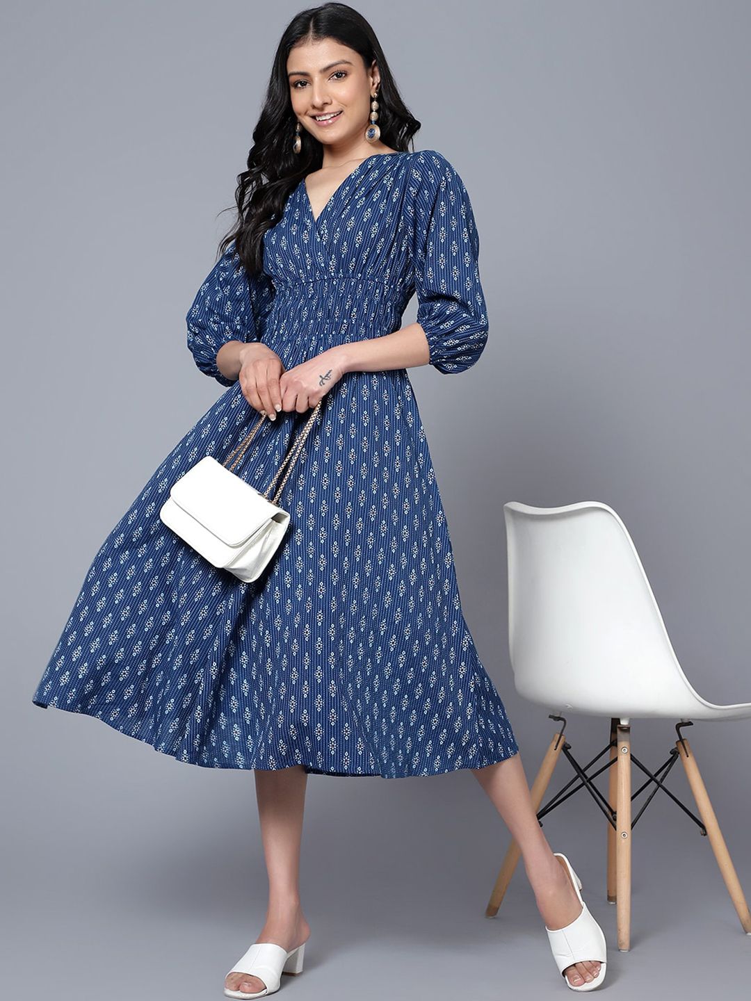 Bani Women V-Neck Ethnic Motifs A-Line Midi Dress