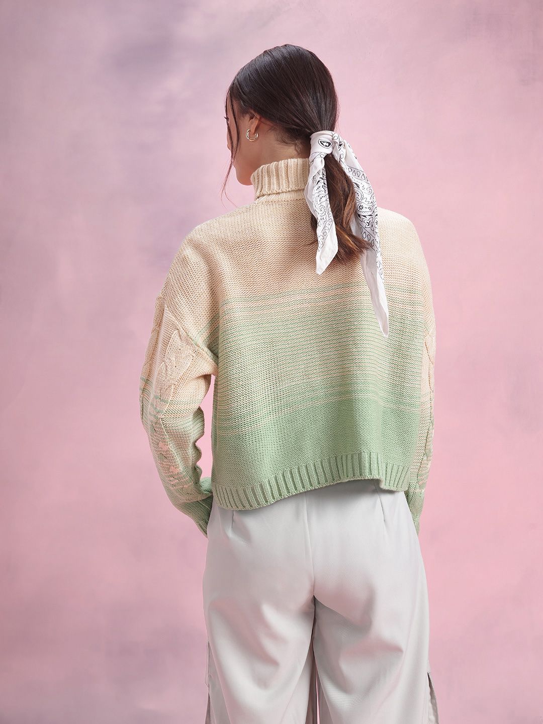 DressBerry Cable Knit Turtle Neck Ombre Effect Pullover