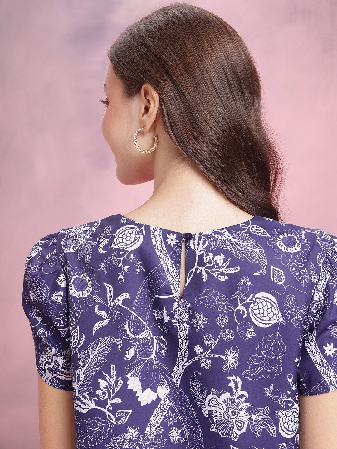 DressBerry Floral Print Gather Detail Puff Sleeve Top