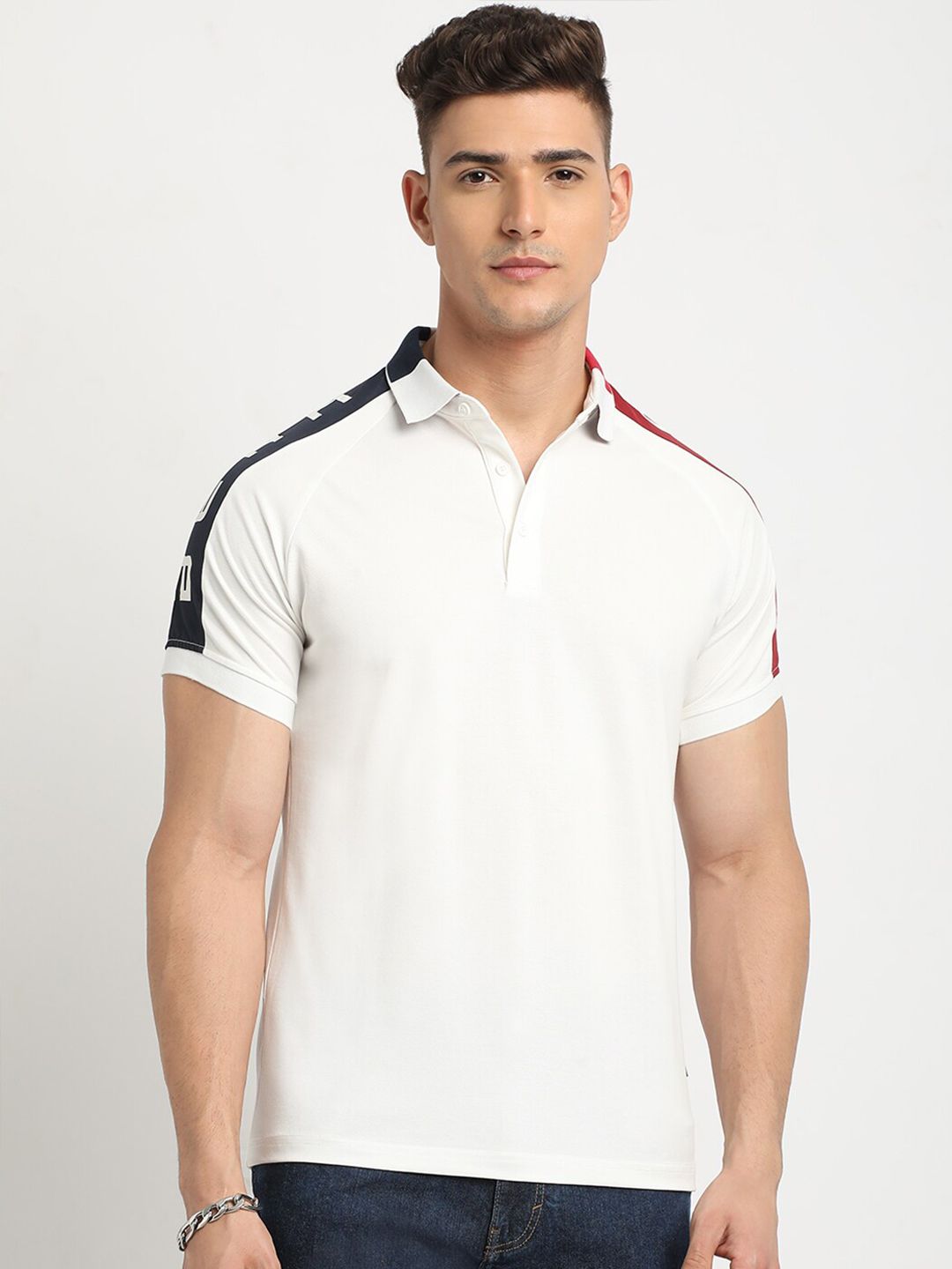 THE BEAR HOUSE Polo Collar Raglan Sleeves Slim Fit T-shirt