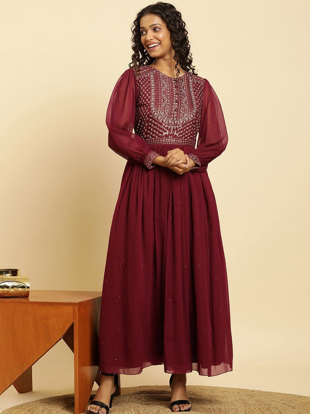 W Floral Embroidered Maxi Ethnic Dress
