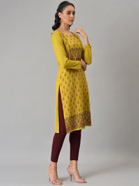 W Women Green Paisley Embroidered Keyhole Neck Flared Sleeves Kurta