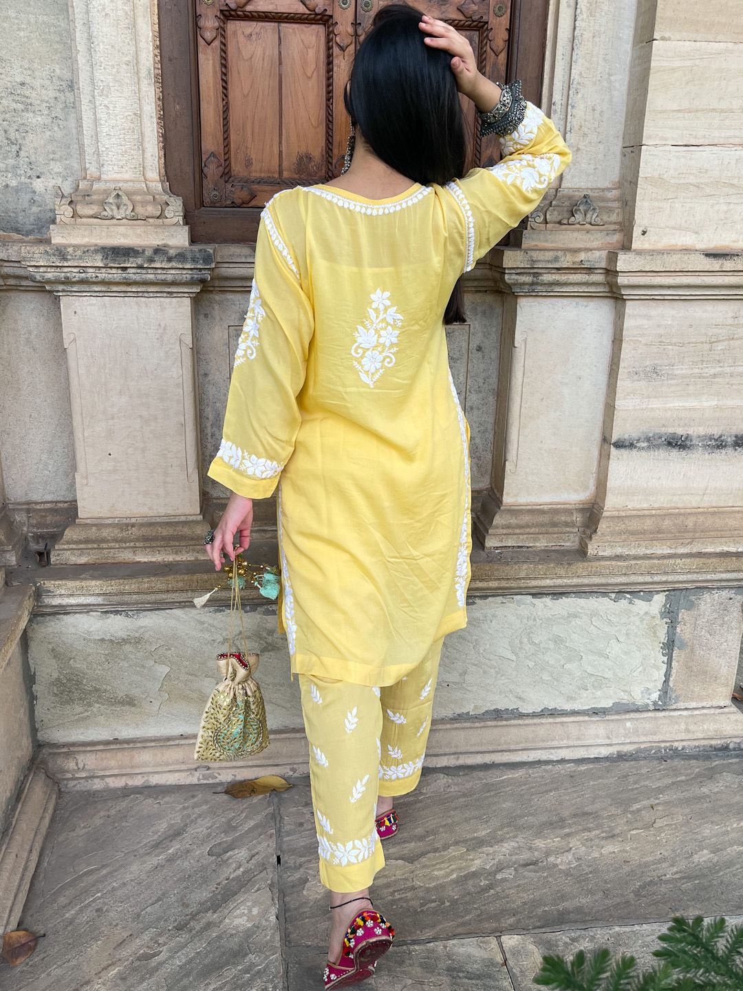House of Chikankari Women Yellow Modal Chikankari Embroidered Kurta Set