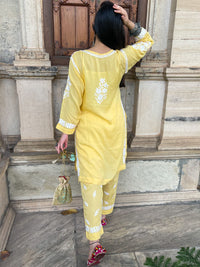House of Chikankari Women Yellow Modal Chikankari Embroidered Kurta Set