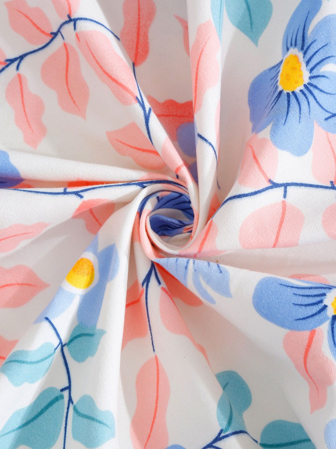 KLOTTHE White Floral Polycotton 300 TC Fitted Single Fine Bedsheet with a Pillow Cover-87 x 59 inches