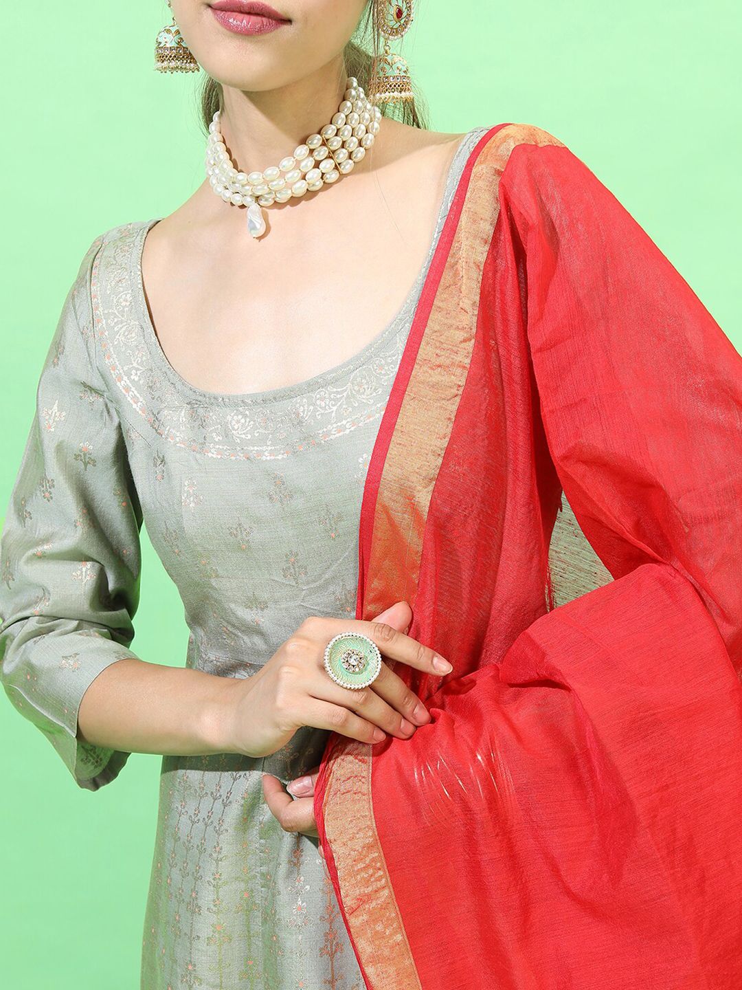 Vishudh Women Green Ethnic Maxi Dress