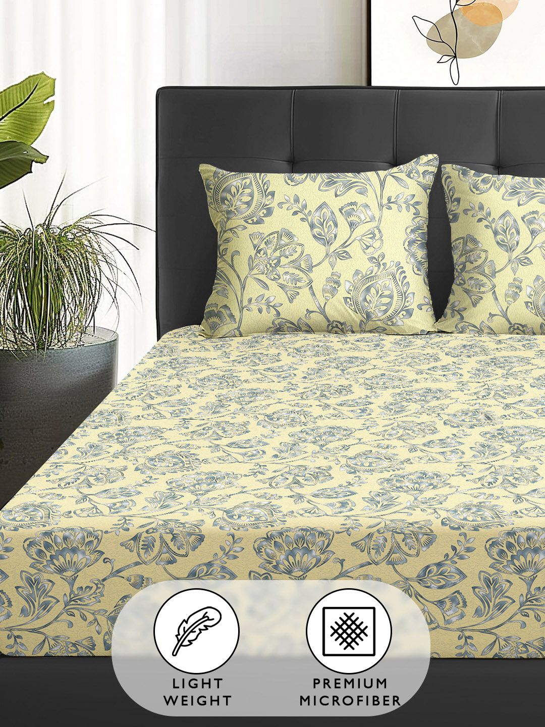 Story@home Arena Beige & Grey Printed 180 TC Queen Bedsheet & 2 Pillow Covers