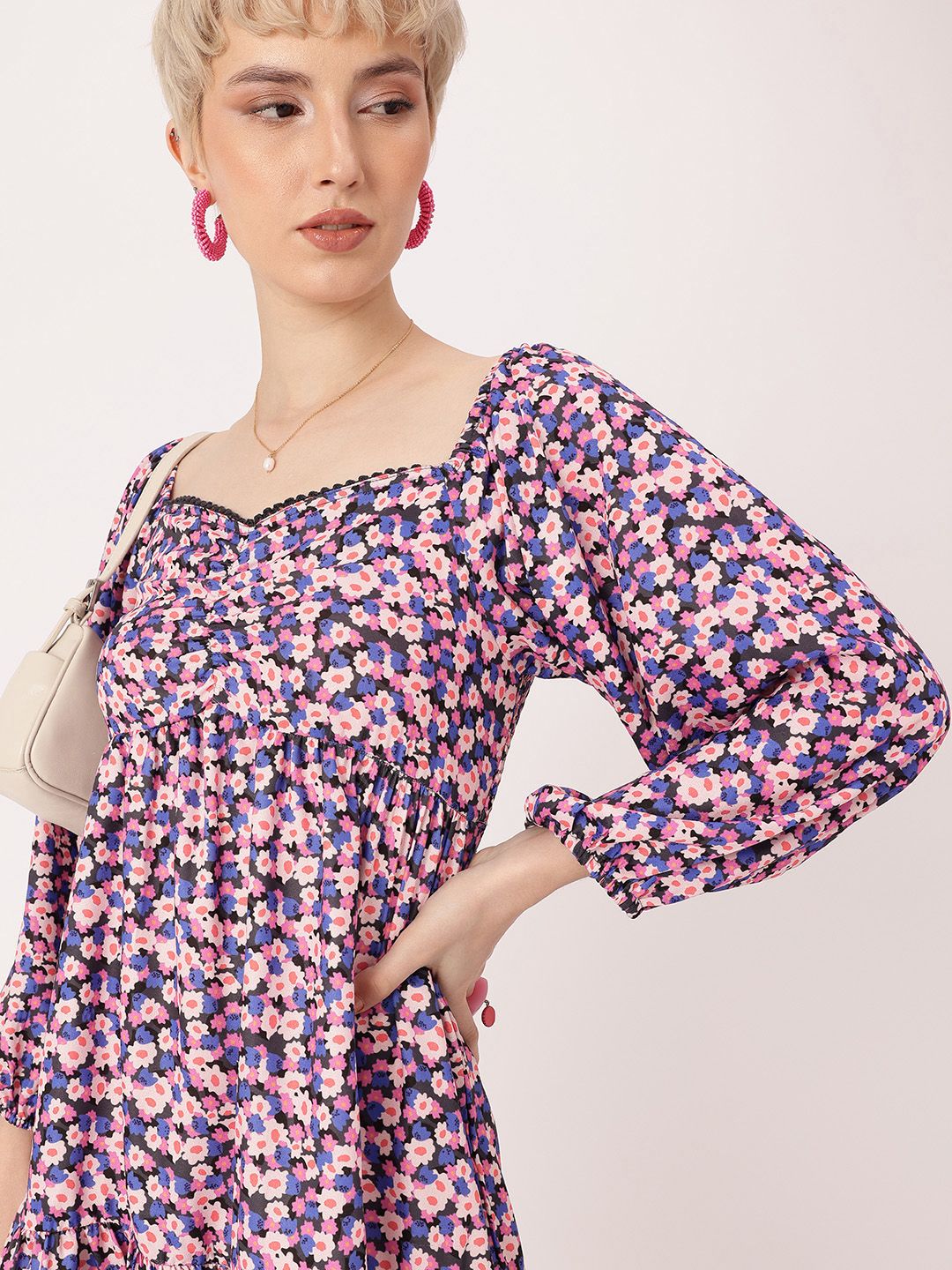DressBerry Floral Printed Smocked A-line Dress
