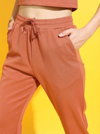 Tokyo Talkies Women Chic Rust Solid Top with Pyjamas