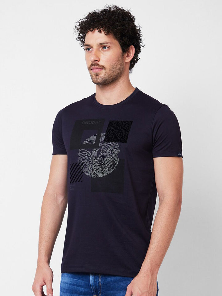 SPYKAR Round Neck Typography Printed Cotton Slim Fit T-shirt