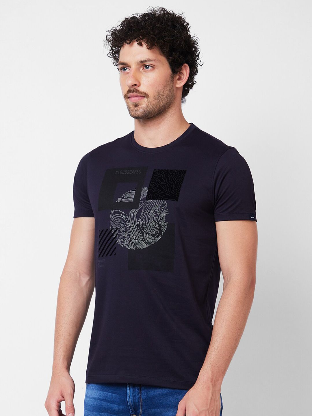 SPYKAR Round Neck Typography Printed Cotton Slim Fit T-shirt