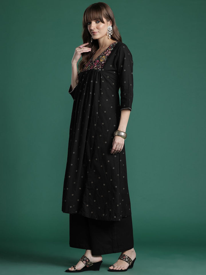 Indo Era Floral Embroidered Empire Thread Work Pure Cotton Kurta with Palazzos
