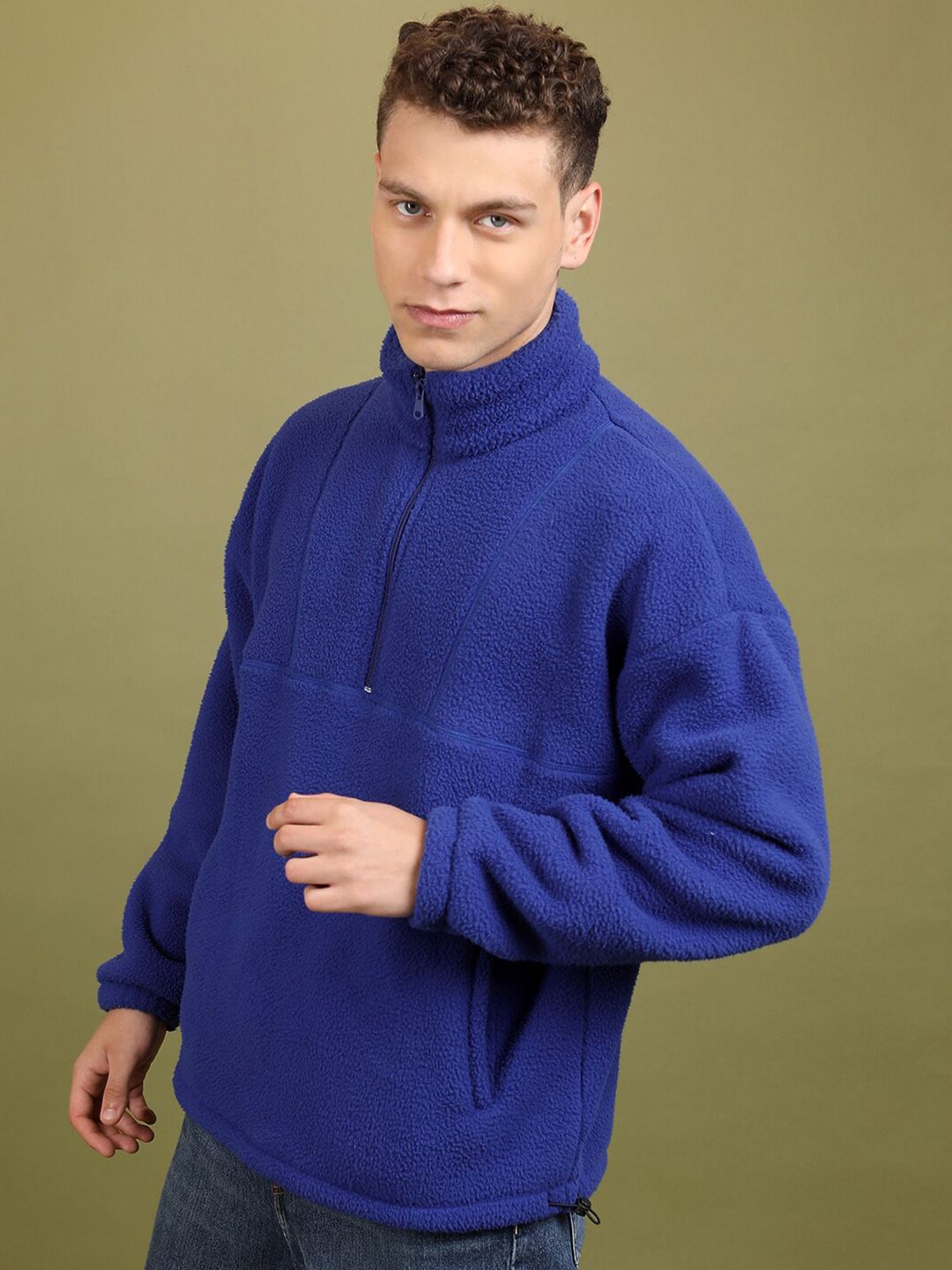HIGHLANDER High Neck Drop Shoulder Sleeves  Half Zipper Oversized Sweatshirt