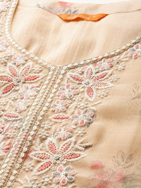 Indo Era Floral Embroidered Sequinned Linen Kurta with Trousers & With Dupatta