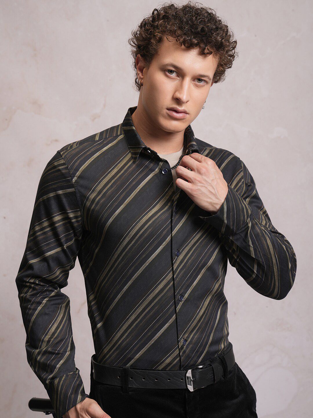 LOCOMOTIVE Luxe Striped Satin Party Shirt