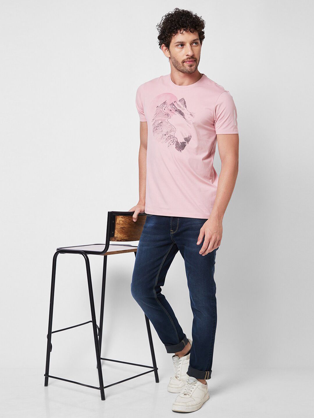 SPYKAR Round Neck Short Sleeves Printed Slim Fit Cotton T-shirt