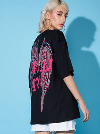 SASSAFRAS Black Typography Printed Boxy T-shirt
