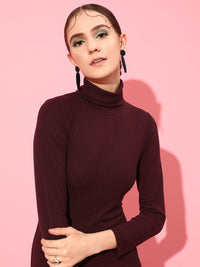 STREET 9 Front Slit Knee Length High Neck Acrylic Jumper Dress