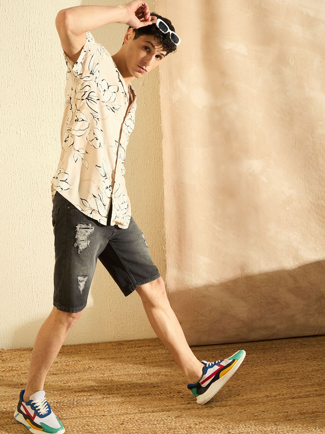 DENNISON Smart Oversized Floral Printed Cuban Collar Casual Shirt