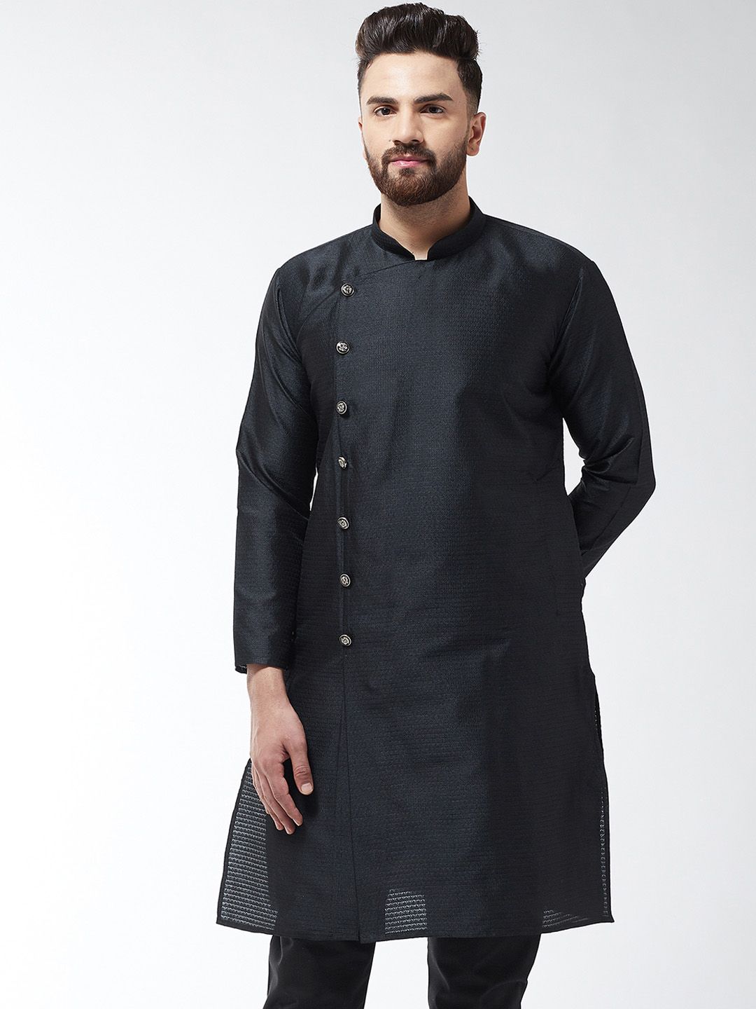 SOJANYA Lelaki Black Woven Design Straight Kurta