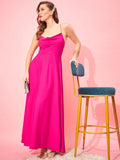 Berrylush Pink Shoulder Straps Tie Ups Maxi Dress