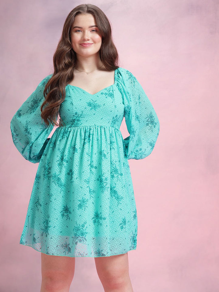 DressBerry Floral Print Puff Sleeve Fit & Flare Dress