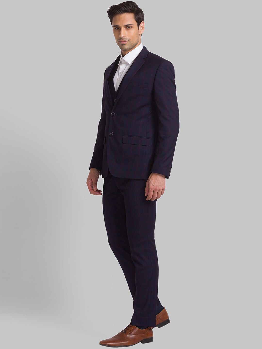 Park Avenue Men Checked Single-Breasted Super Slim-Fit 3-Piece Formal Suit